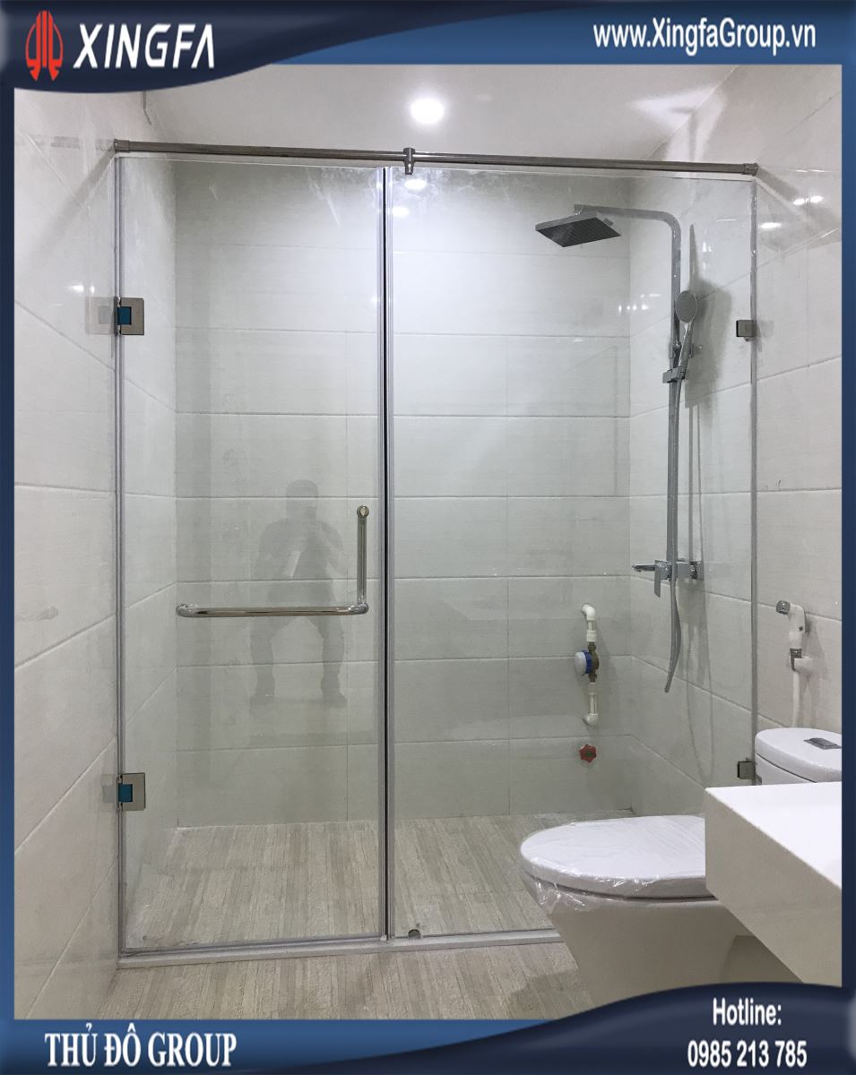 Mẫu cabin phòng tắm kính cường lực 10mm temper Hải Long Glass (thiết kế góc vuông 90 độ)