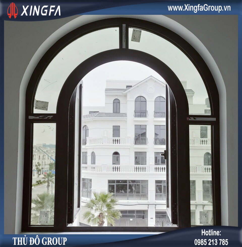 Mẫu cửa sổ nhôm Xingfa uốn vòm cong
