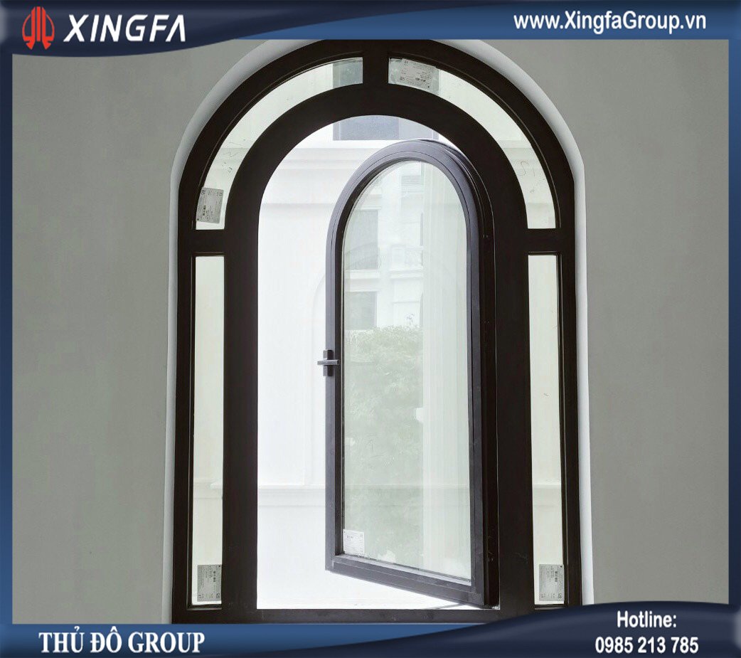 Mẫu cửa sổ nhôm Xingfa uốn vòm cong cả phần cánh + phần khung bao quanh