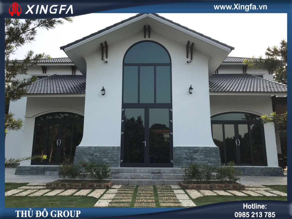Công trình thi công lắp đặt cửa nhôm Xingfa tại nhà chị Phượng ở Láng Hòa Lạc, Sơn Tây, Hà Nội